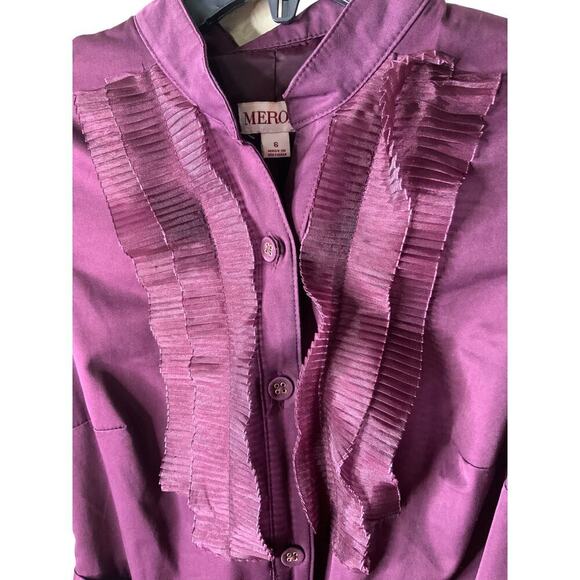 Vintage Merona Ruffled Midi Dress Women's Size 6 Cap Sleeves Button Down Belted - Picture 8 of 10